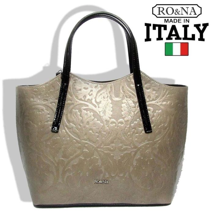 Italian leather handbag with pattern on genuine leather