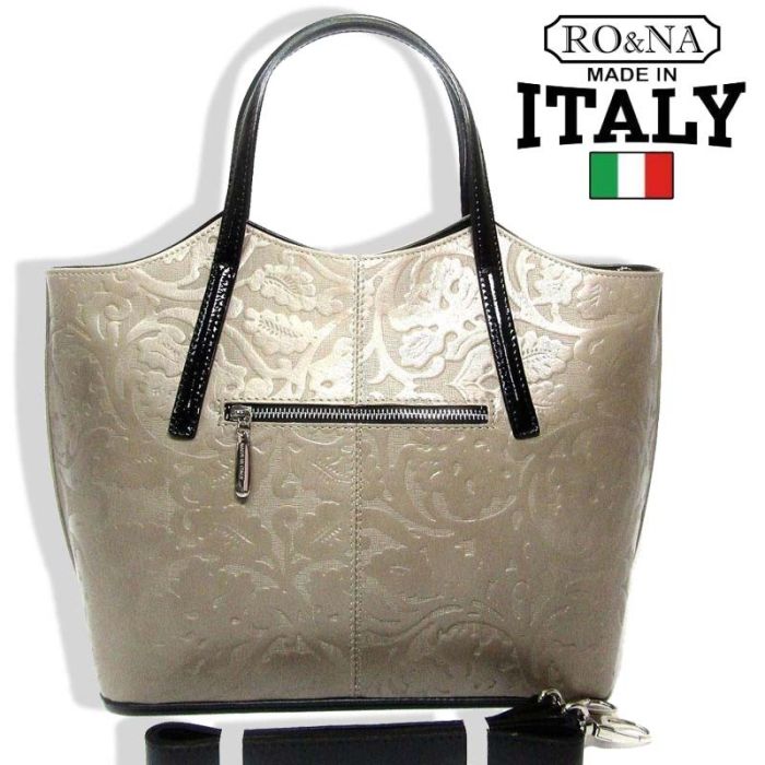 Italian leather handbag with pattern on genuine leather