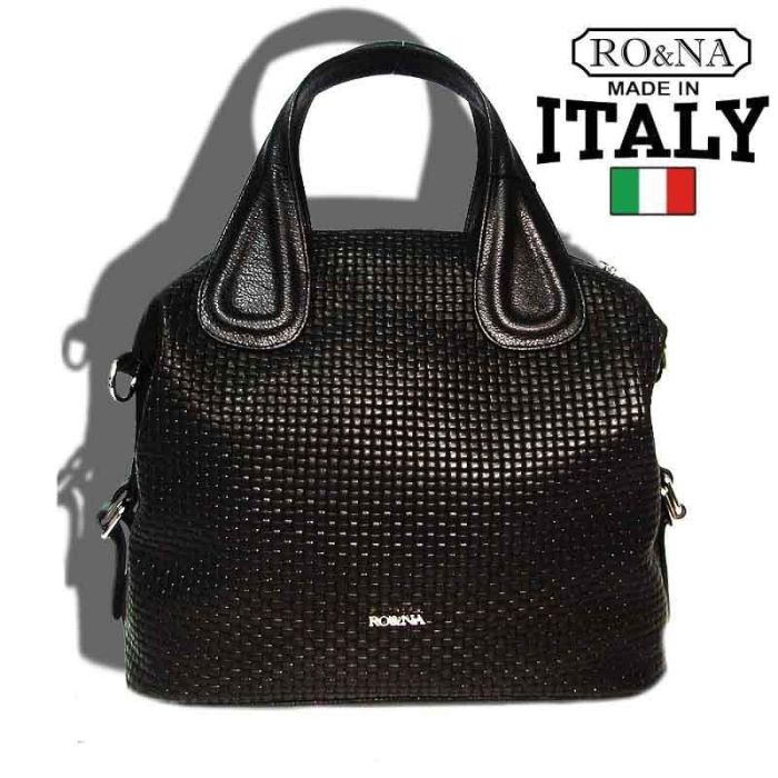 Women's leather bag - 30 cm. - Italian wicker