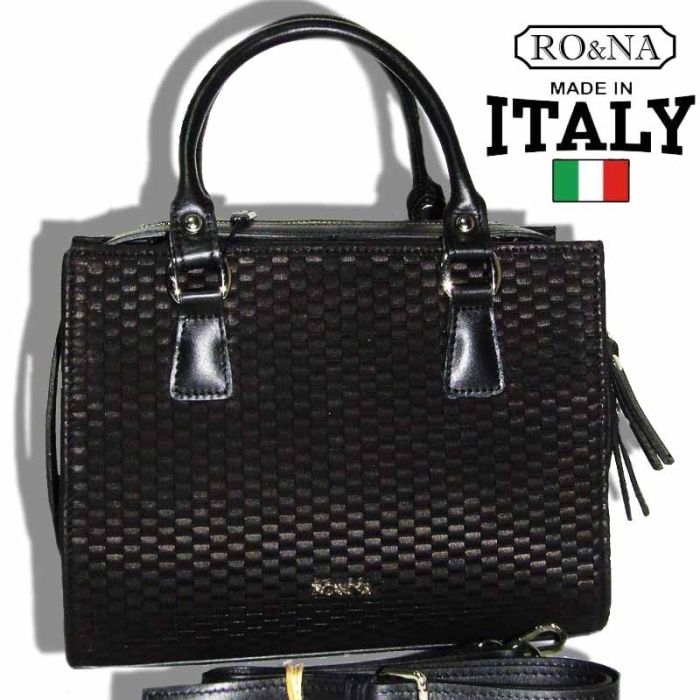 Women's Italian Leather Bag - Embossed Tile