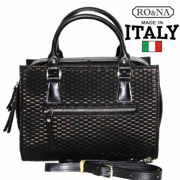 Women's Italian Leather Bag - Embossed Tile