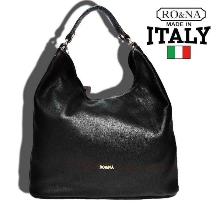 Women's Leather Bag - black with bright stitching from Italy