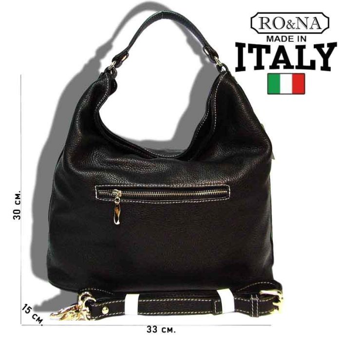 Women's Leather Bag - black with bright stitching from Italy