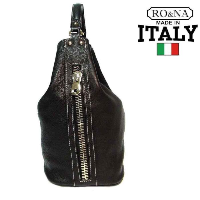 Women's Leather Bag - black with bright stitching from Italy