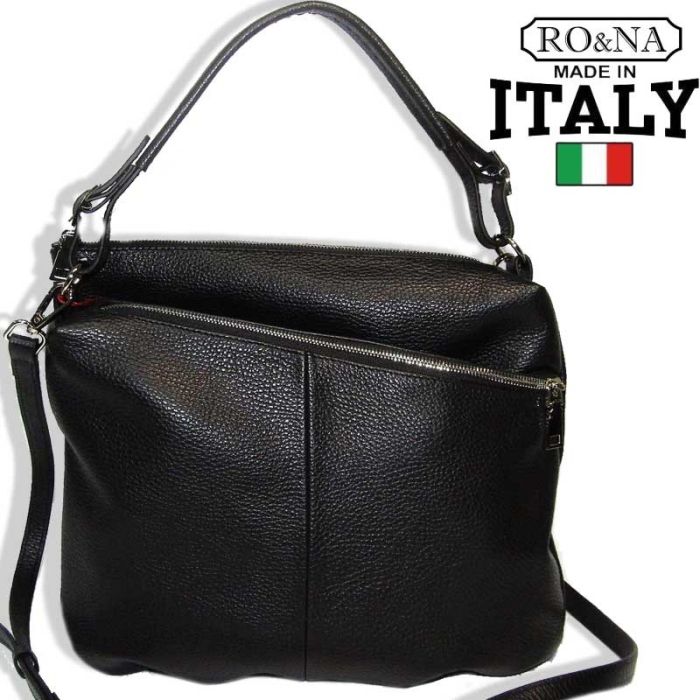 Italian leather black bag - many compartments