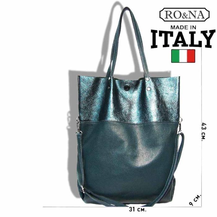 Large Women's Leather Shopper Bag - Italy