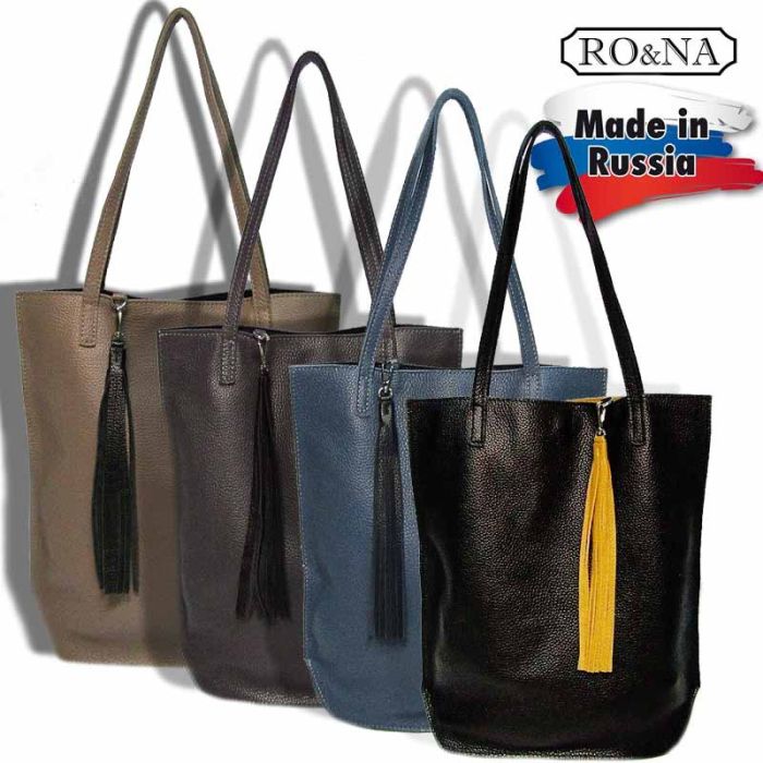 Large leather bag without zipper - Flat Shopper