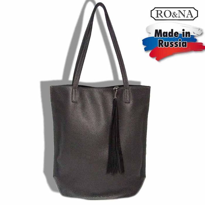 Large leather bag without zipper - Flat Shopper