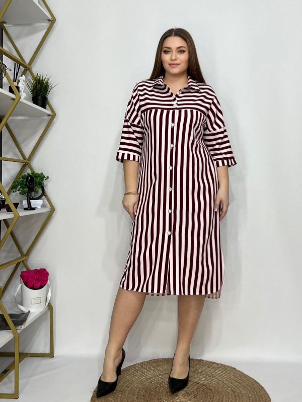 Women's dress Leniada (burgundy stripes)