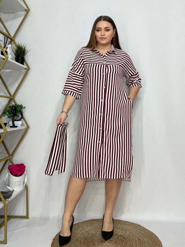 Women's dress Leniada (burgundy stripes)