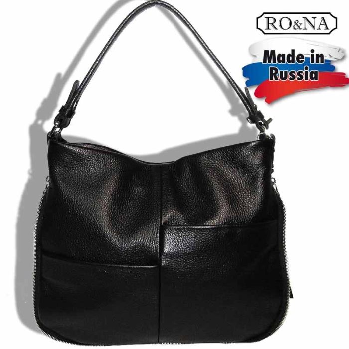 Women's leather shoulder bag with outside pockets-RONA