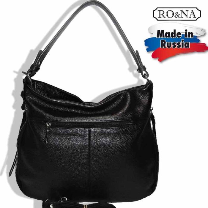 Women's leather shoulder bag with outside pockets-RONA