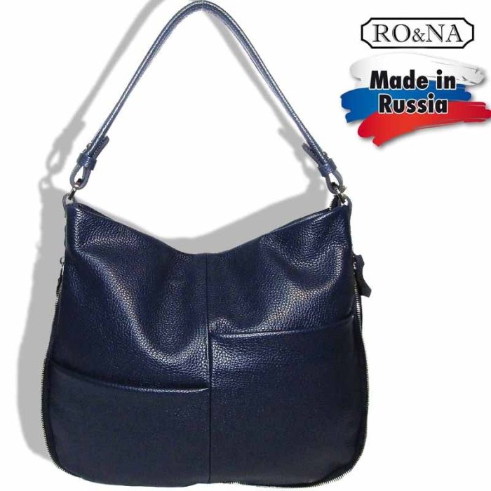 Women's leather shoulder bag with outside pockets-RONA