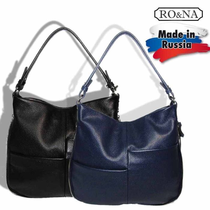 Women's leather shoulder bag with outside pockets-RONA