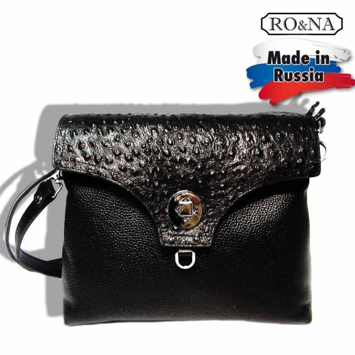 Women's Small Leather Shoulder Bag - Ostrich