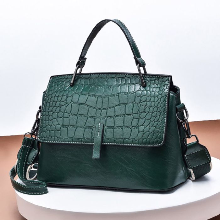 Women's bag with two straps - eco leather model with crocodile embroidery