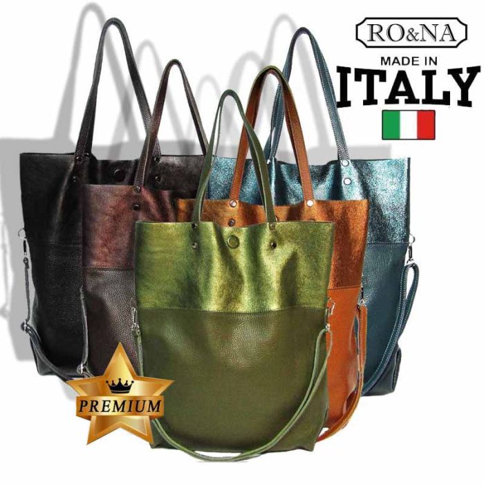 Large Women's Leather Shopper Bag - Italy