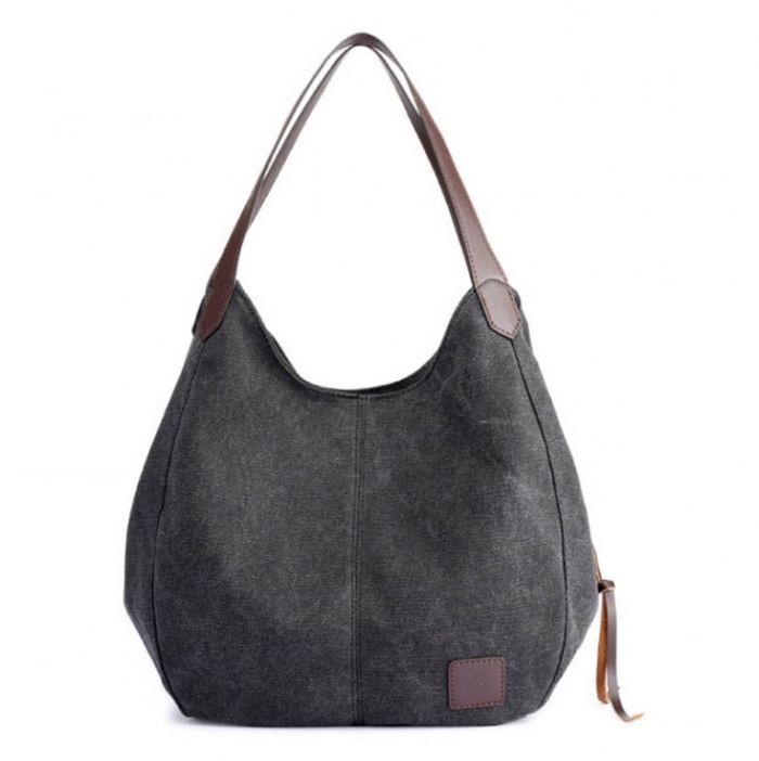 Soft hobo bag, made of textile fabric - many compartments