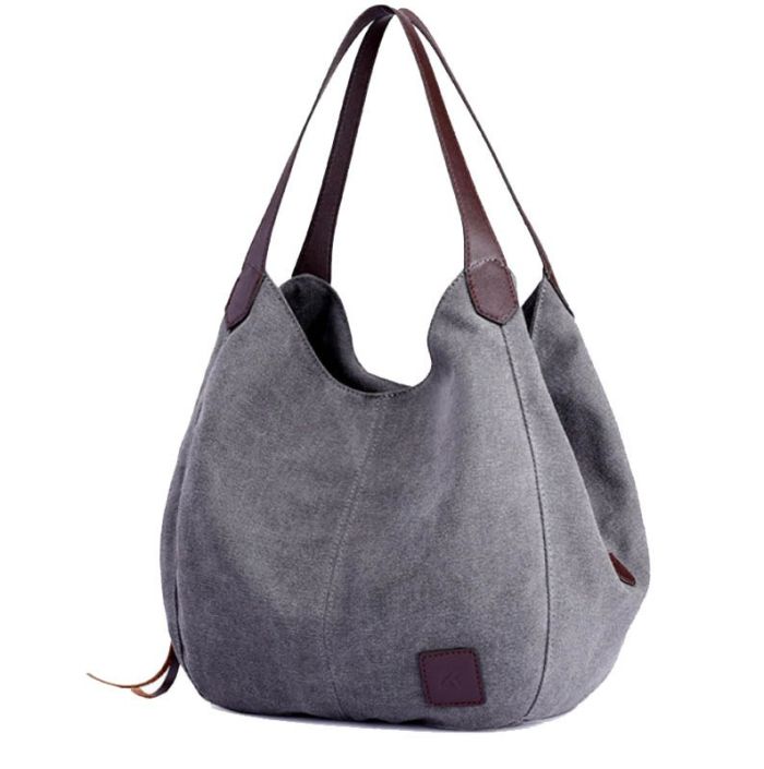 Soft hobo bag, made of textile fabric - many compartments