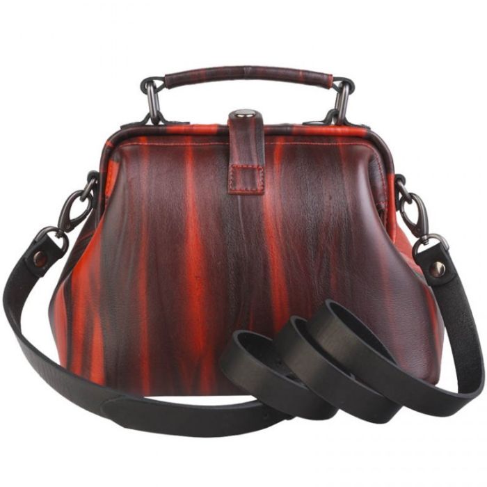 Red black shoulder bag, women's, leather shoulder bag