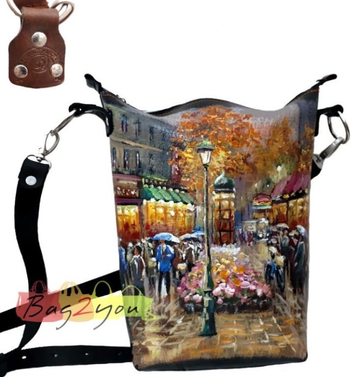 Women's shoulder bag made of genuine leather - handmade pattern - Autumn