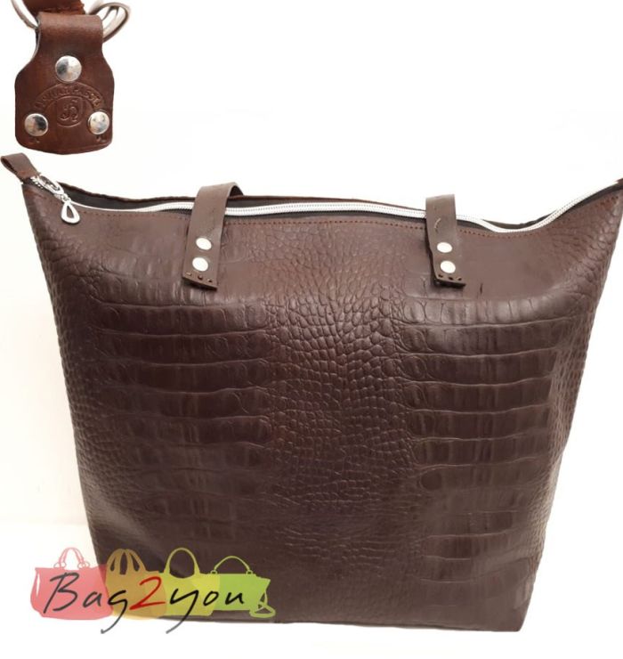 Natural leather shoulder bag with pattern - Fall