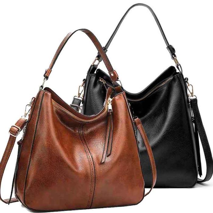 Women's bag with long handle and shoulder strap