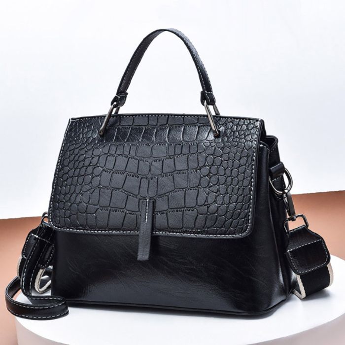 Women's bag with two straps - eco leather model with crocodile embroidery