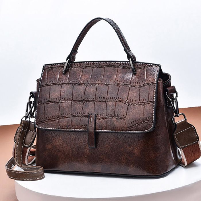 Women's bag with two straps - eco leather model with crocodile embroidery