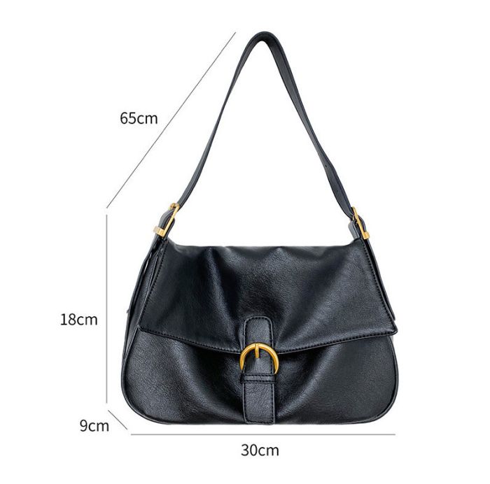 Soft women's bag with long flat shoulder handle