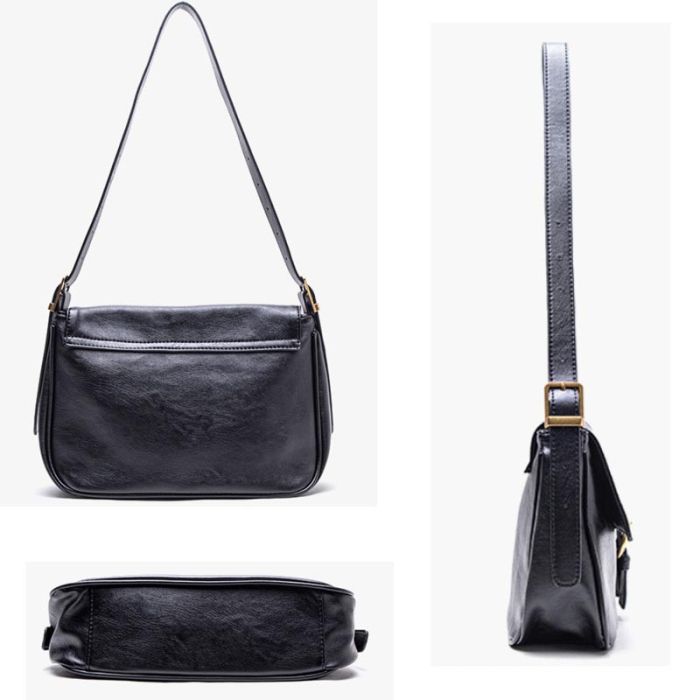 Soft women's bag with long flat shoulder handle