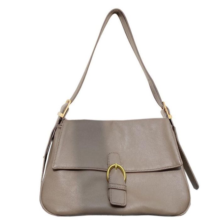 Soft women's bag with long flat shoulder handle