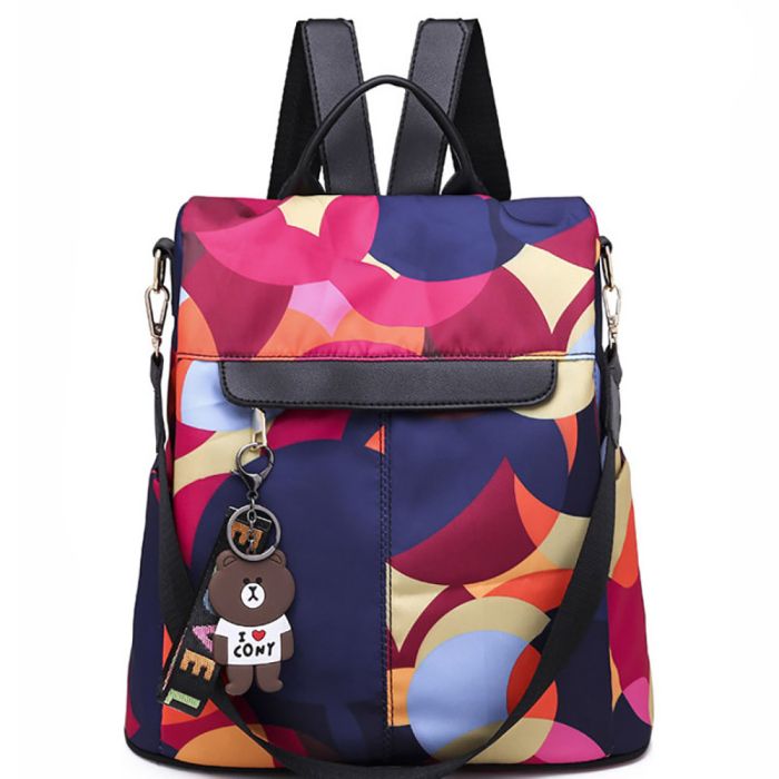 Women's backpack bag 2 in 1 - model black classic and multicolored abstraction