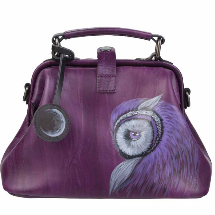 Purple satchel bag with pattern - hand painted design