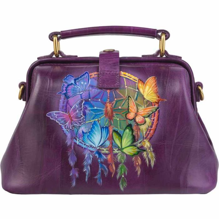 Purple satchel bag with pattern - hand painted design