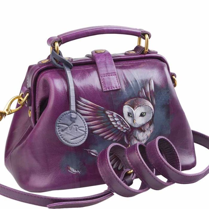 Purple satchel bag with pattern - hand painted design