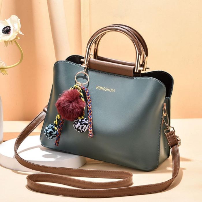 Women's Shoulder Bag with Short Metal Handles