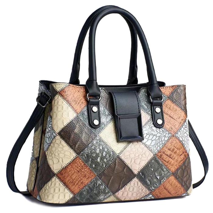 Women's bag with patchwork print - model with magnetic closure