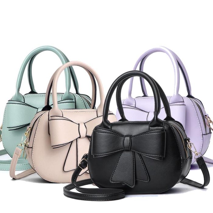 Women's Shoulder Bag - Semi-circular Youth Bag with Bow