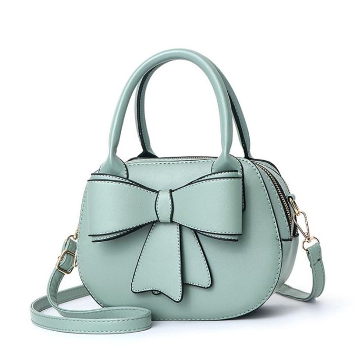 Women's Shoulder Bag - Semi-circular Youth Bag with Bow