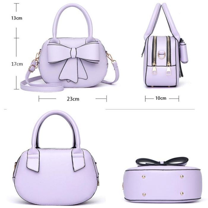 Women's Shoulder Bag - Semi-circular Youth Bag with Bow