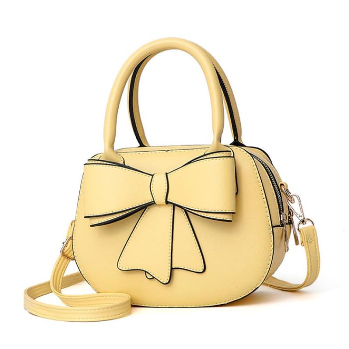 Women's Shoulder Bag - Semi-circular Youth Bag with Bow