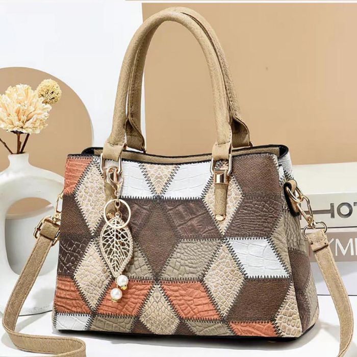 Women's bag with patchwork embroidery print in eco leather