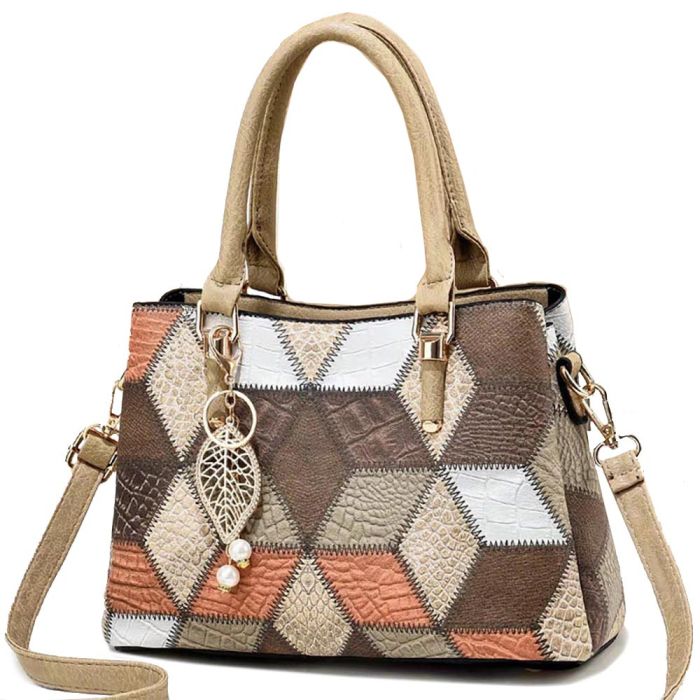 Women's bag with patchwork embroidery print in eco leather