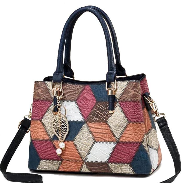 Women's bag with patchwork embroidery print in eco leather