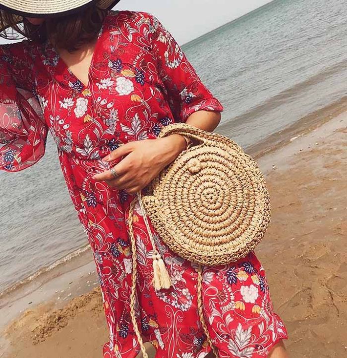 Round bag for summer - woven from rattan