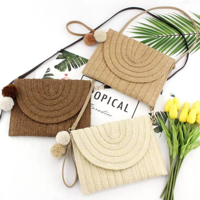 Cross body bag or clutch - woven straw bag