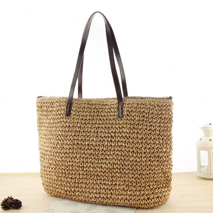 Large straw shoulder bag - woven