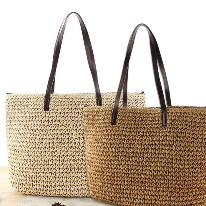 Large straw shoulder bag - woven