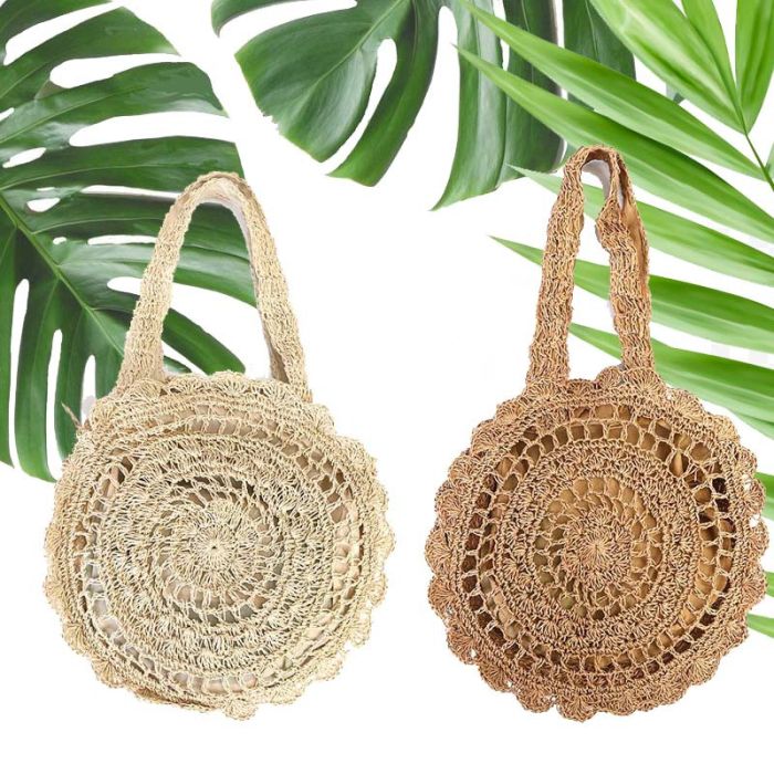 Large crocheted round bag - woven cotton